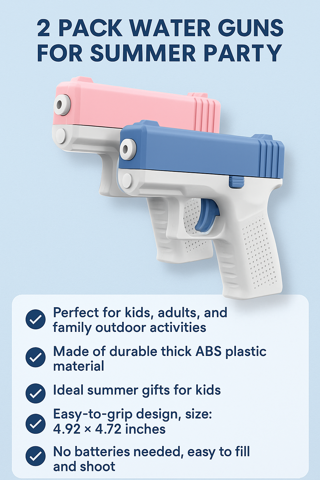 2 Packs Water Guns for Kids Adults, Squirt Water Pistols, Very Cool Small Manual Water Soaker Gun Summer Swimming Pool Outdoor Games Beach Water Fighting Toys Gifts for Boys Girls Children